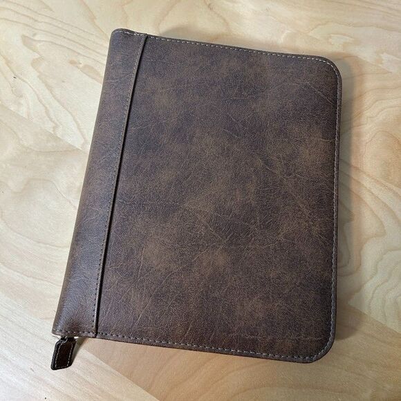 Franklin Covey 41496 Basic Zip Binder Brown Distressed Faux Leather 7 Rings 1.5" - Picture 2 of 6